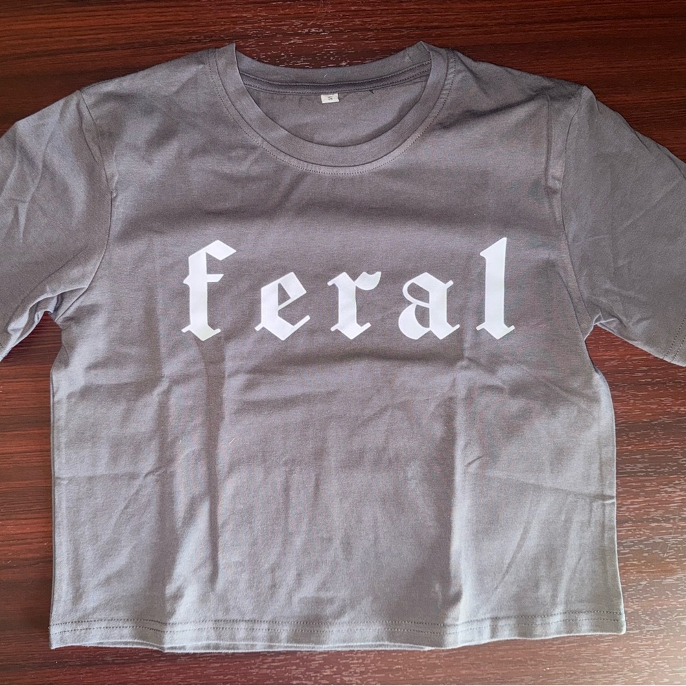 Gray Short Sleeve Tee with Bold Feral Print
